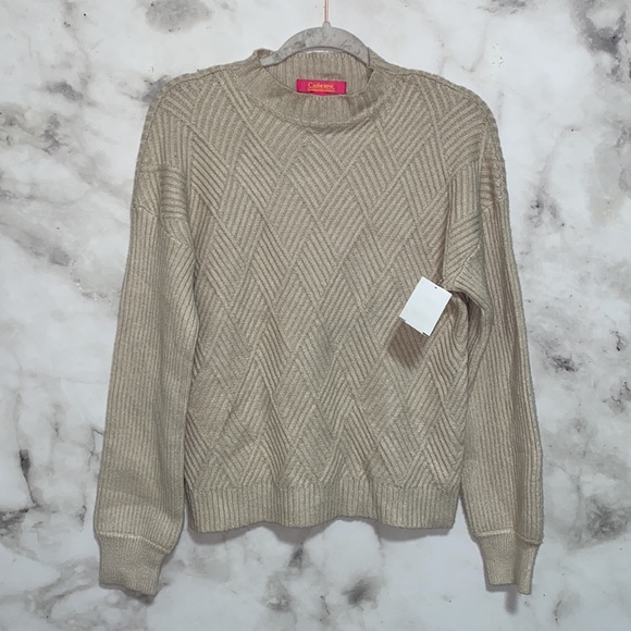 Light Brown / Cream Diamond Pattern Balloon Sleeve Sweater - Picture 2 of 7